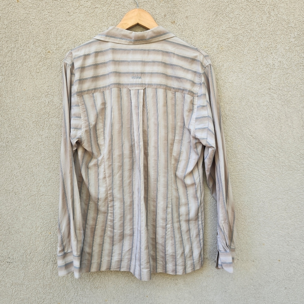 Kuhl Shirt Men’s Medium Blue Gray Stripes Outdoor Hiking Lightweight Cotton - Picture 3 of 11
